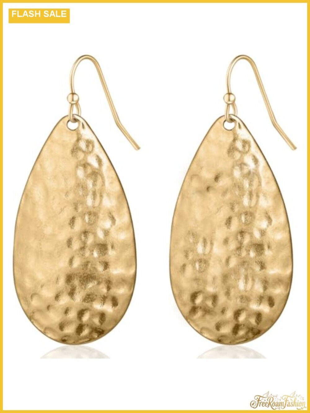 Hammered Teardrop Dangle Earrings Gold-Tone Plated Brass 1.75" Boho Statement